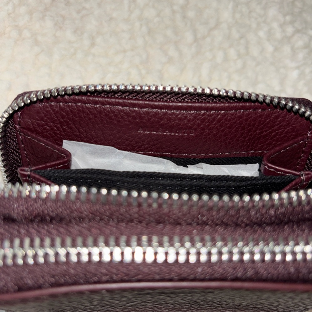 All Saints Fetch Card Burnt Red Double Zip Leather Wallet NWT 🔆